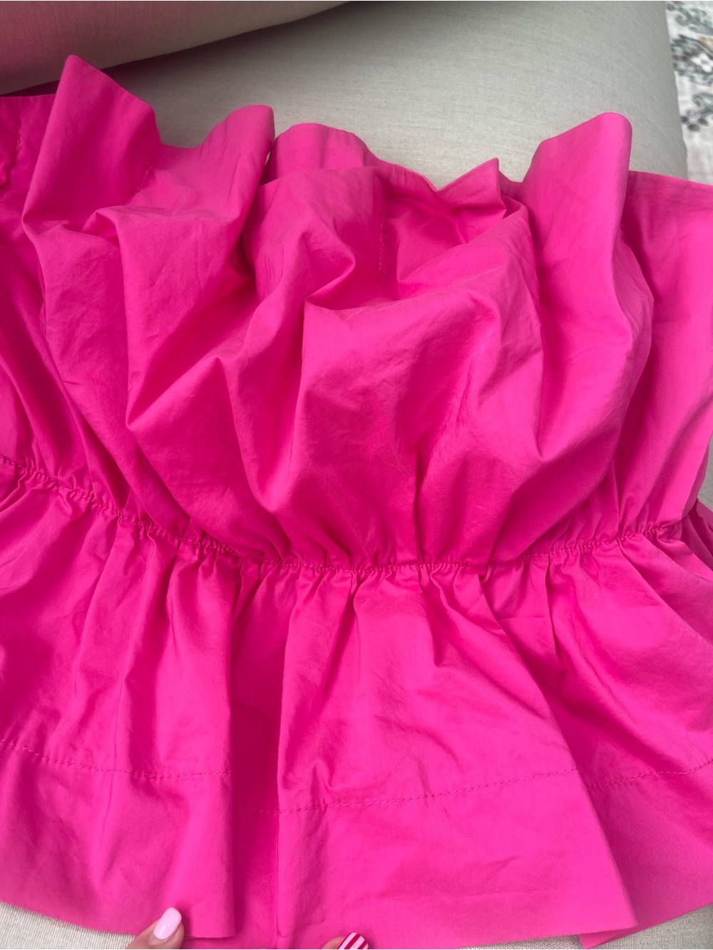 Bright Hot Pink Strapless Ruffle Top - Picture 2 of 4